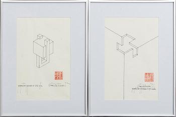 OSCAR REUTERSVÄRD, ink on paper, two pieces, signed.