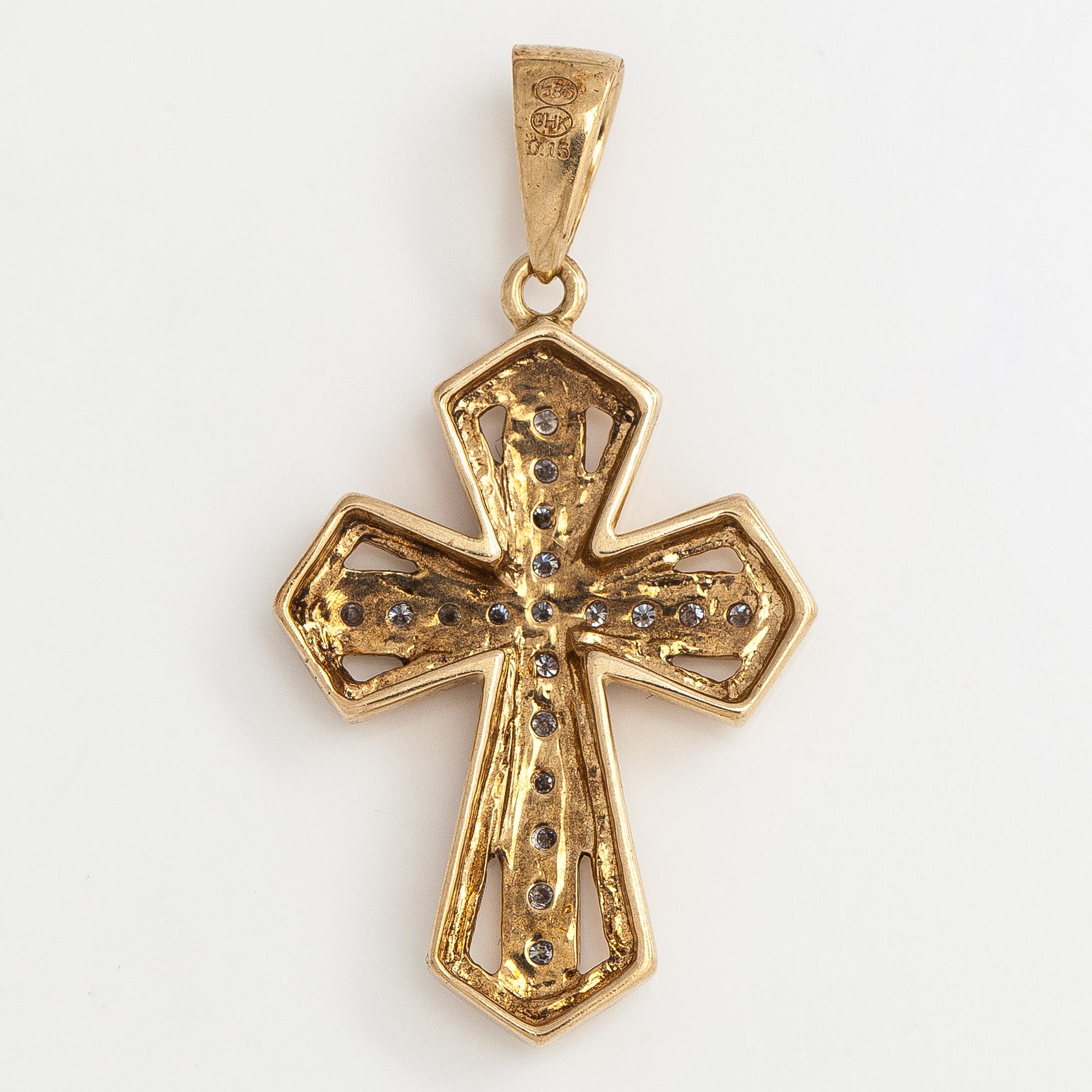 Pendant / cross, brilliant cut diamonds, 14K gold, Kultasydän.