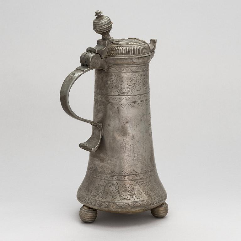 A German pewter ewer, with inscription 1744.