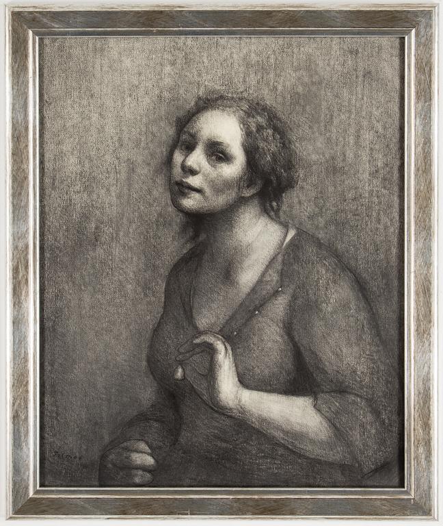 TRINE FOLMOE, Self-portrait, pencil, signed.