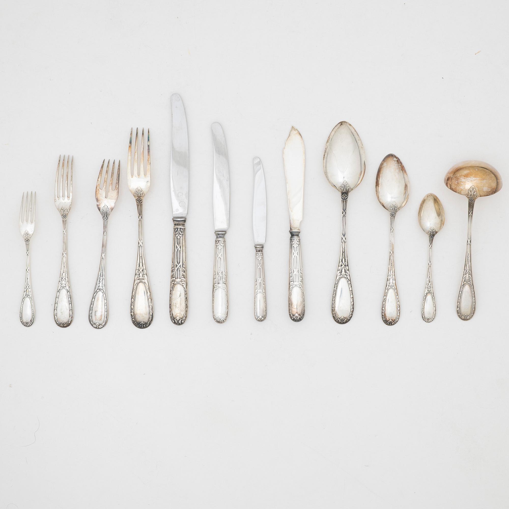 An 89-piece "Louis XVI" silver flat ware set, C.G.Hallberg, 1930-1938.