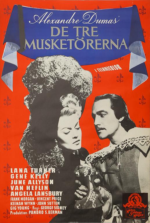 FILMAFFISCH, litografiskt tryck, "De Tre Musketörerna", 1948.