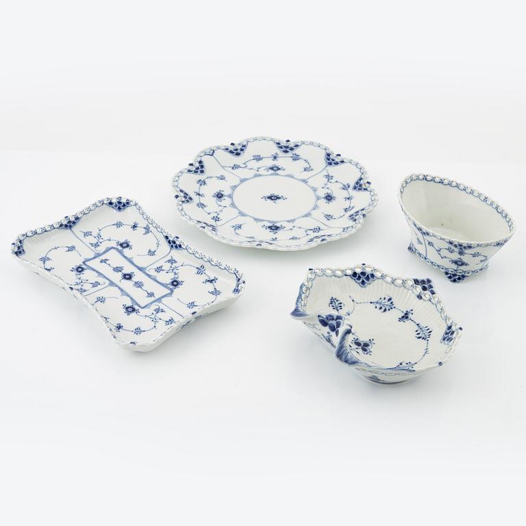 Royal Copenhagen, four pieces of 'Musselmalet Full Lace' porcelain, Denmark, 1968-78.