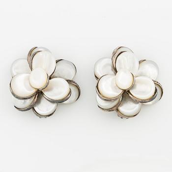 Chanel, earrings, sterling silver and mother-of-pearl. 1980s.