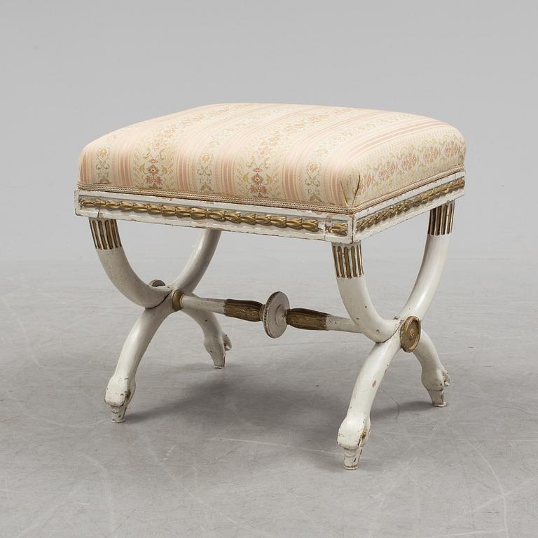 STOOL, EPHRAIM STÅHL, In the manner of the artist, a late Gustavian stool from around year 1800.