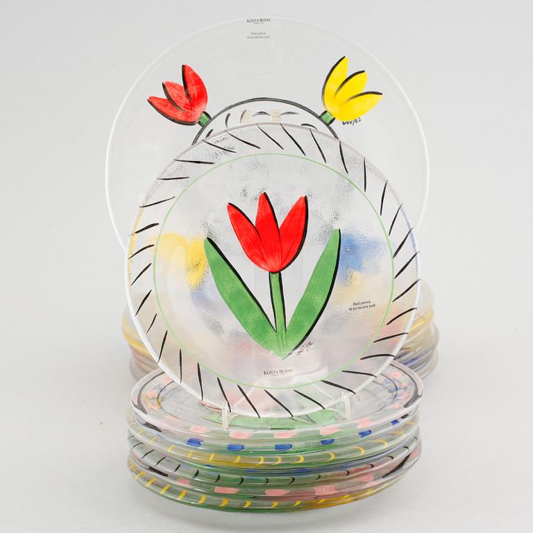 SERVISDELAR, 24 st, glas, "Tulipa", Ulrica Hydman-Vallien, Kosta Boda. sent 1900-tal.