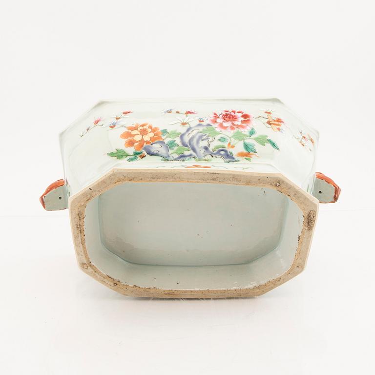 A Chinese famille rose tureen with cover and plate later part of the 18th century.