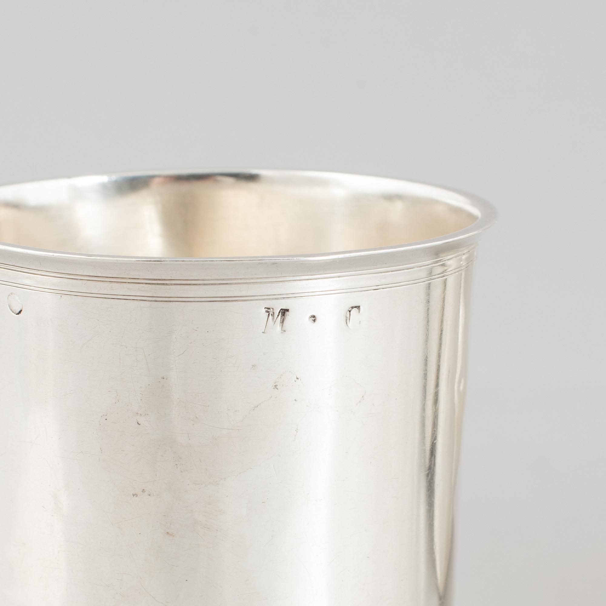 Four French silver beakers, Paris, 19th Century.