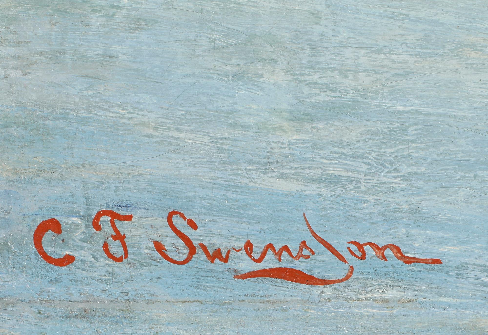 CHRISTIAN FREDRIK SWENSSON. Uppfodrad duk. Signerad CF Swensson.