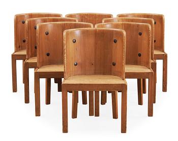 A set of eight Axel Einar Hjorth stained pine 'Lovö' chairs, Nordiska Kompaniet.