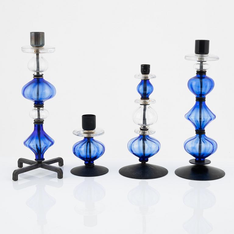 Erik Höglund, four glass and metal candle sticks, Boda Smide, Sweden.