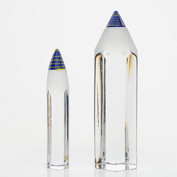 Kjell Engman, two glass sculptures, Kosta Boda.