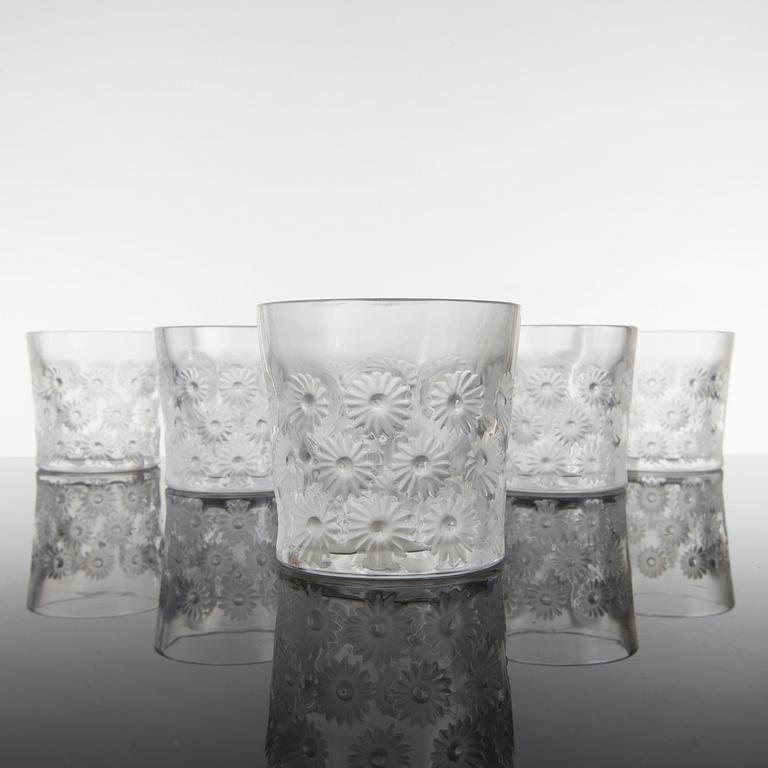 SELTERSGLAS, 8 st, Lalique, Frankrike, signerade, 1900-talets andra hälft.