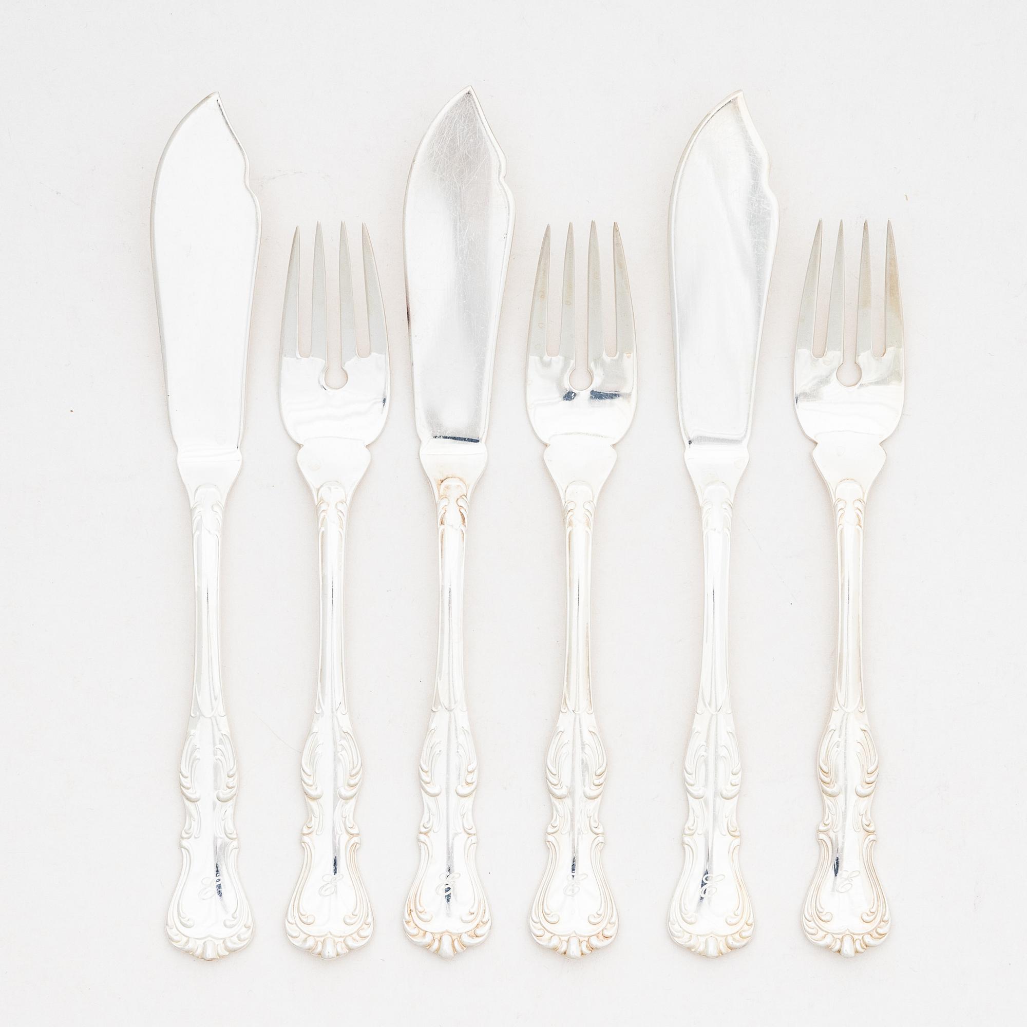 Fish cutlery silver 12 + 12, GAB, 1967.
