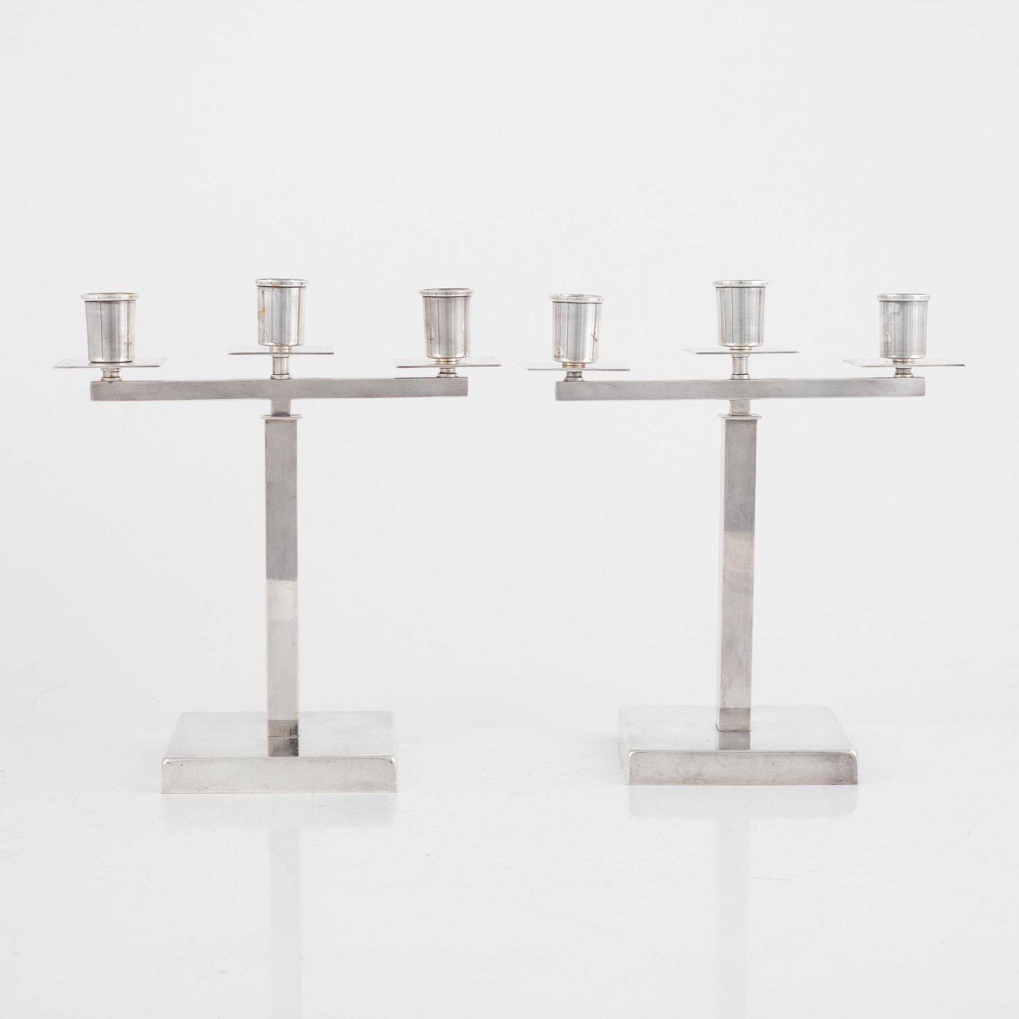 Rolf Engströmer, attributed to, a pair of silver-plated candelabra, Fabriksaktiebolaget Kronsilver, Sweden 1930s.