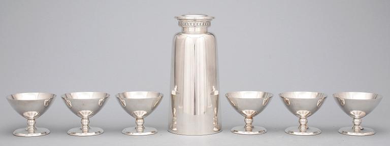 COCKTAILSET, 7 delar, nysilver, CG Hallberg, Stockholm, 1900-talets andra hälft.