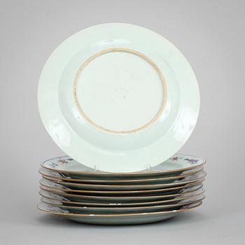 TALLRIKAR, 9 st, kompaniporslin.  Kina, 1700-tal, Qianlong.