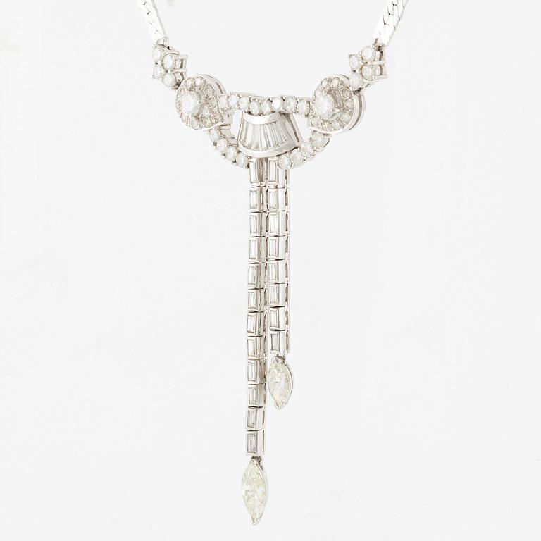 Necklace, 14K white gold with baguette-cut, brilliant-cut, and marquise-cut diamonds.