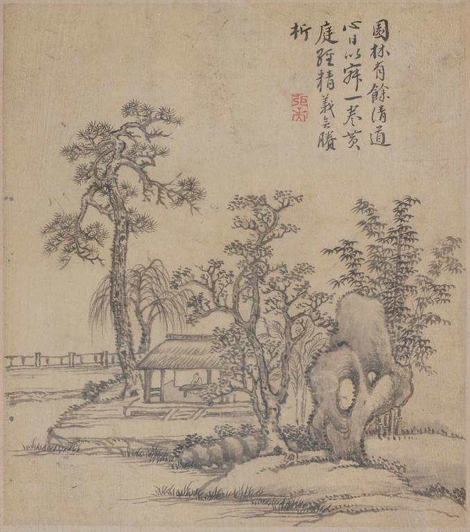Zhang Geng (1685-1760), albumblad, nio stycken, akvarell och tusch på papper. Qingdynastin, daterad 1728.