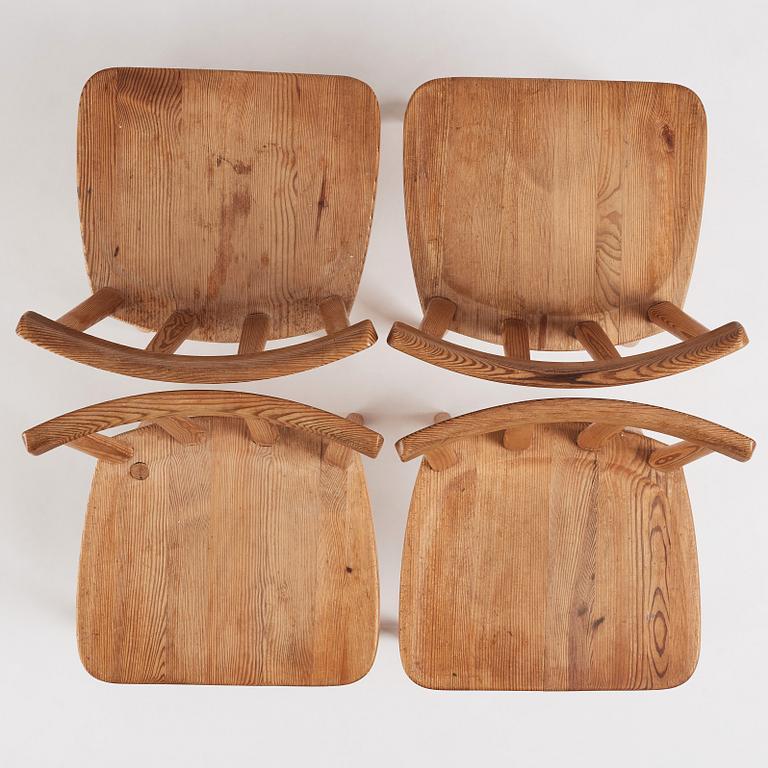 Axel Einar Hjorth, a set of four 'Utö' pine chairs, Nordiska Kompaniet, 1930s.