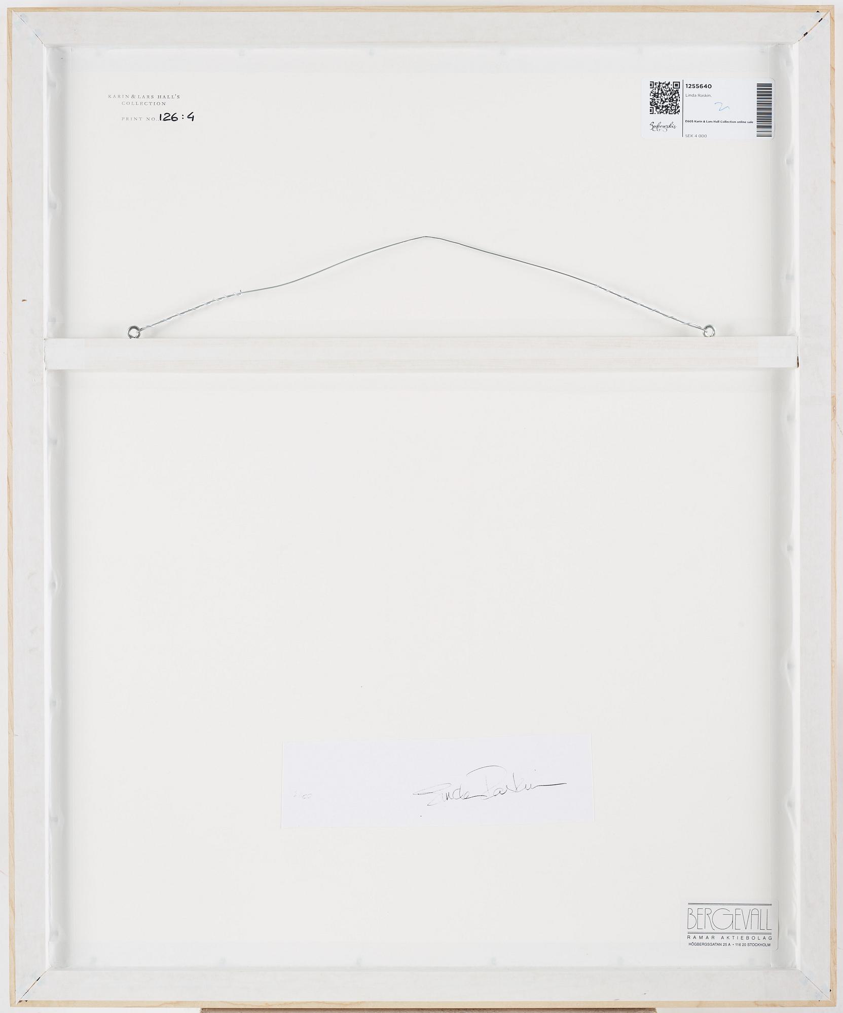 Linda Raskin, photograph signed and numbered 2/100 on verso.