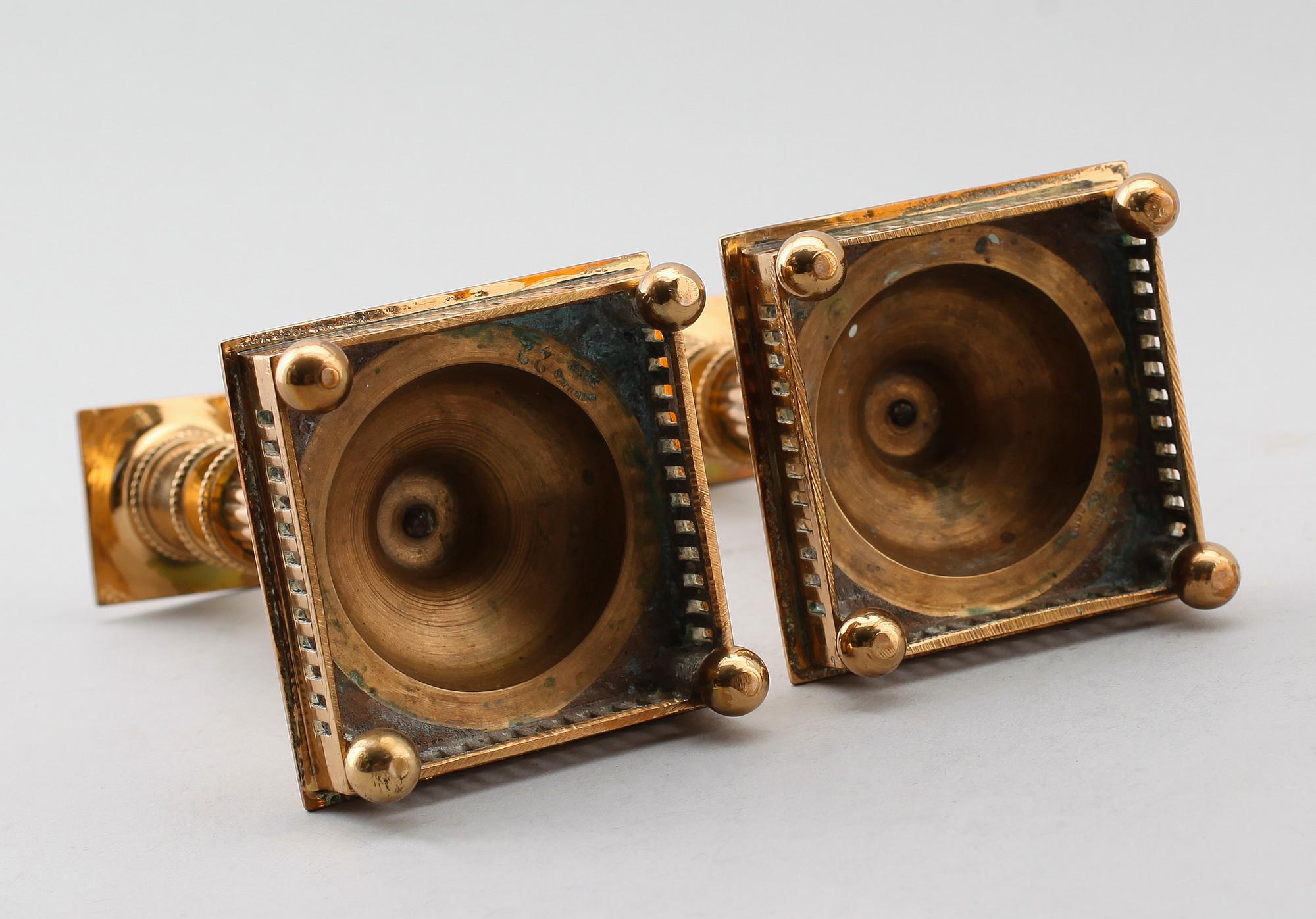 LJUSSTAKAR, 1 par, mässing, Gusums Bruk, 1900-talets första hälft.