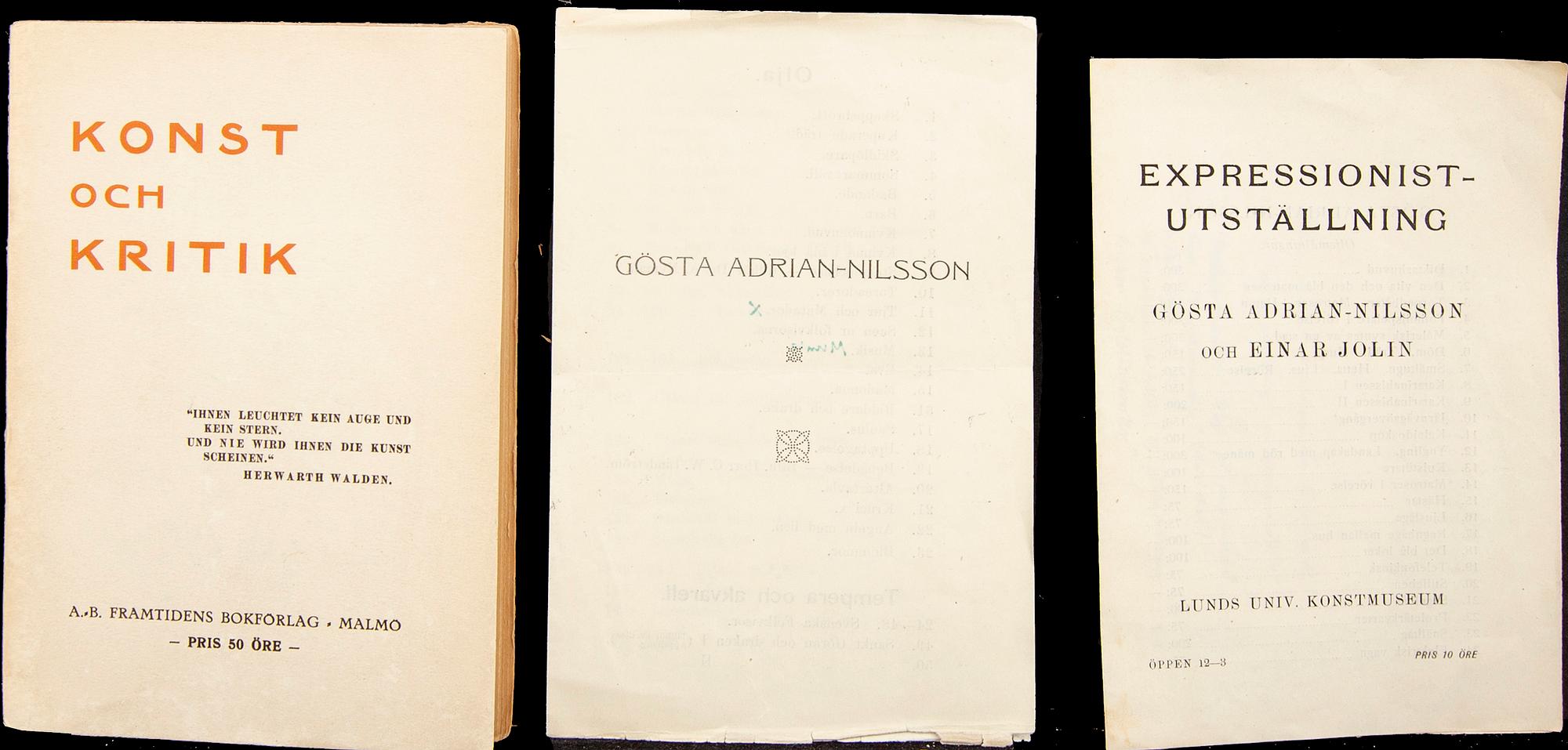 Parti småtryck, tidskrifter m  m, 8 delar, Gösta Adrian-Nilsson (GAN).