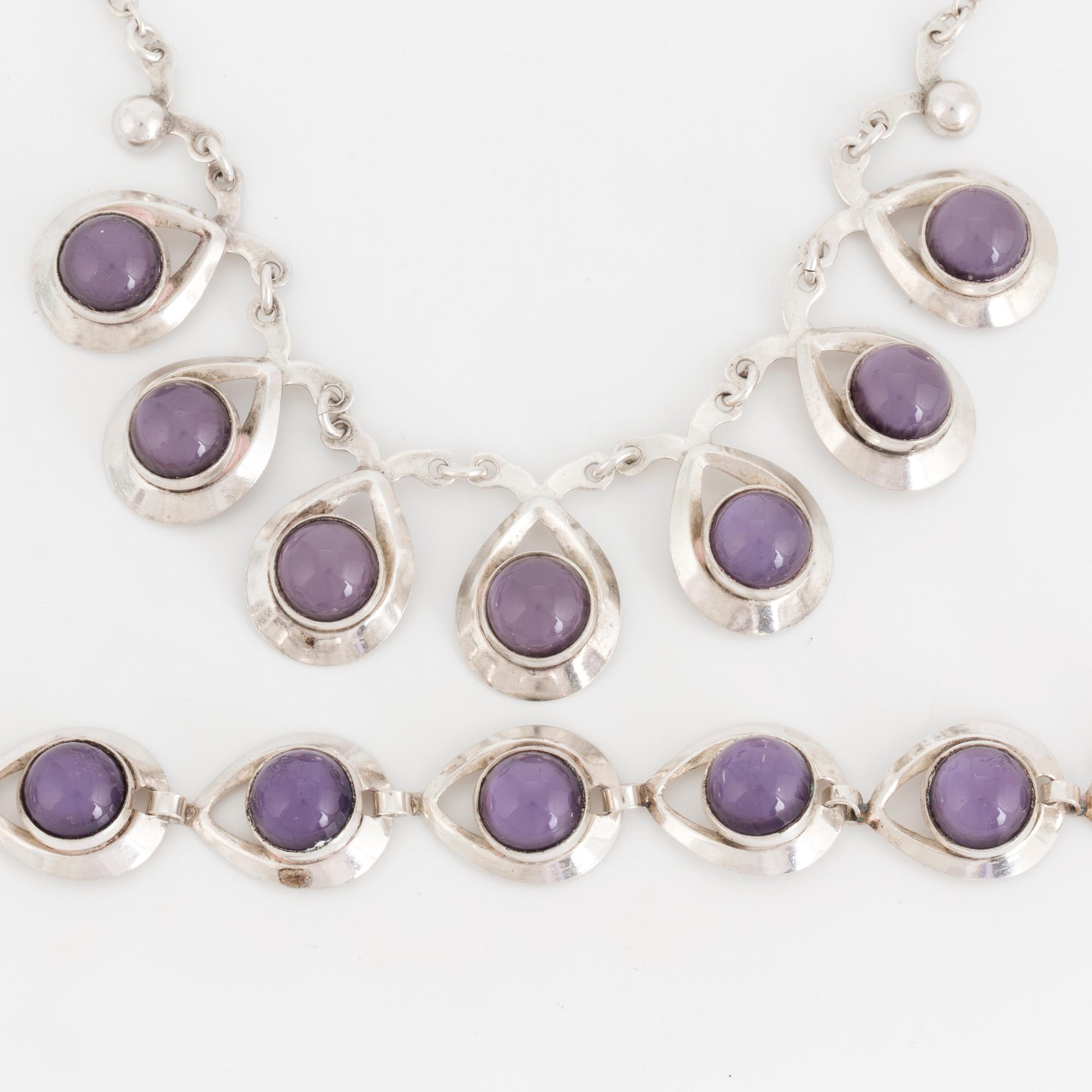 HERMAN SIERSBOL, garnityr 2 delar, silver och stenar, Danmark.