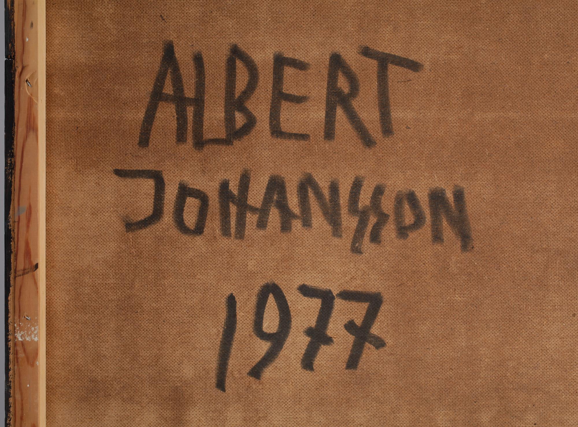 ALBERT JOHANSSON, oljemålning på pannå. Signerad och daterad 1977.