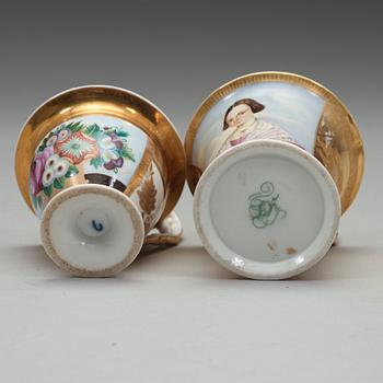 Empire, A Russian cup with saucer, Kudinovs Brothers factory (Завод братьев Кудиновых) and a single cup, Empire.