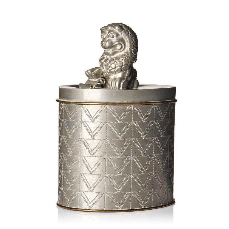 Anna Petrus, a lidded pewter jar with brass linings model "A 462", Firma Svenskt Tenn, Sweden 1928.