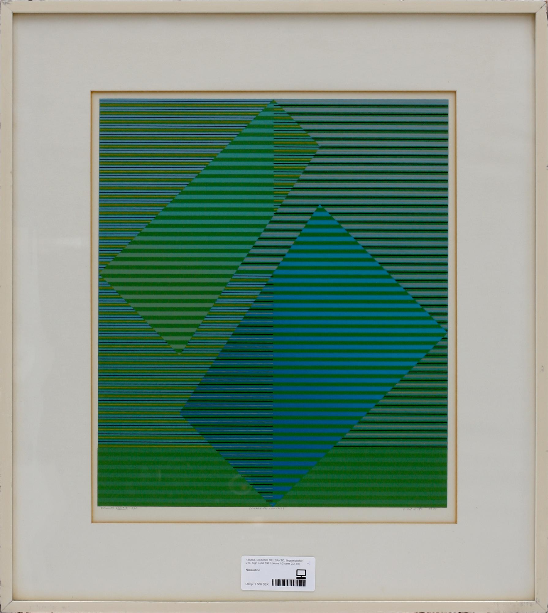 DIONISO DEL SANTO, färgserigrafier, 2 st. Sign o dat 1981. Numr 1/2 samt 2/2.