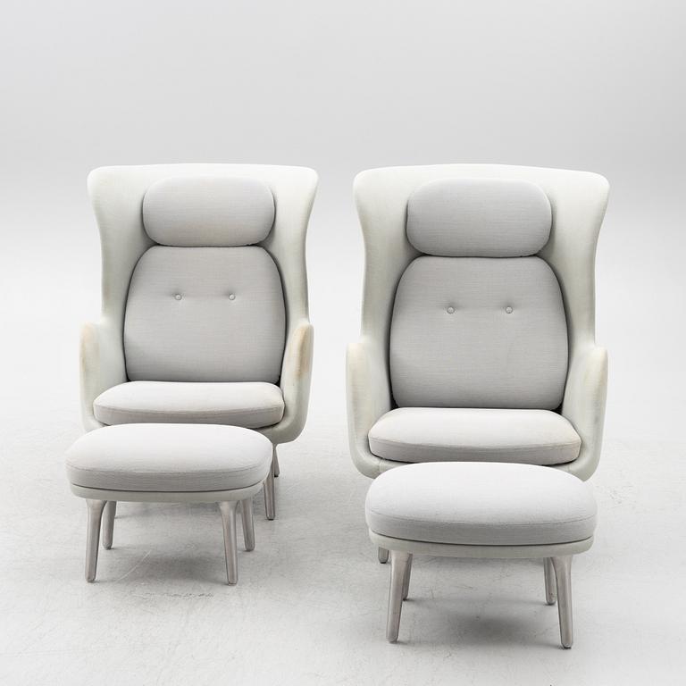 Jaime Hayon, a pair of 'Ro' lounge chairs with footstools, Fritz Hansen.