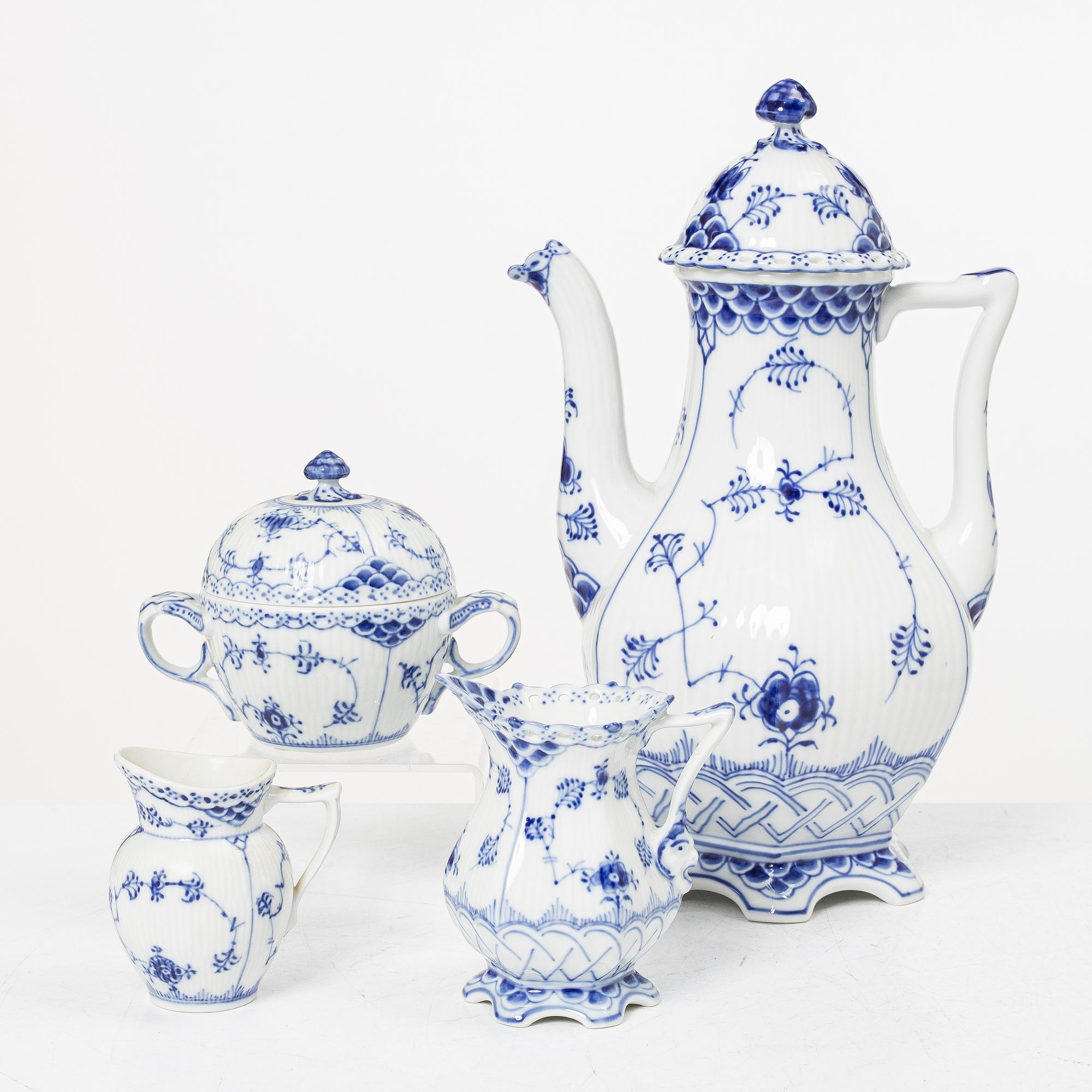 Royal Copenhagen, a 35-piece 'Blue Fluted' coffee service, including Full Lace, Denmark.
