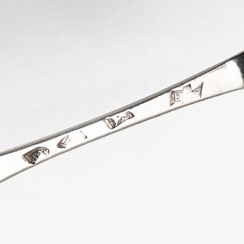 Two silver rat-tail spoons, one with mark of Edward Bennett I, London, circa 1730.