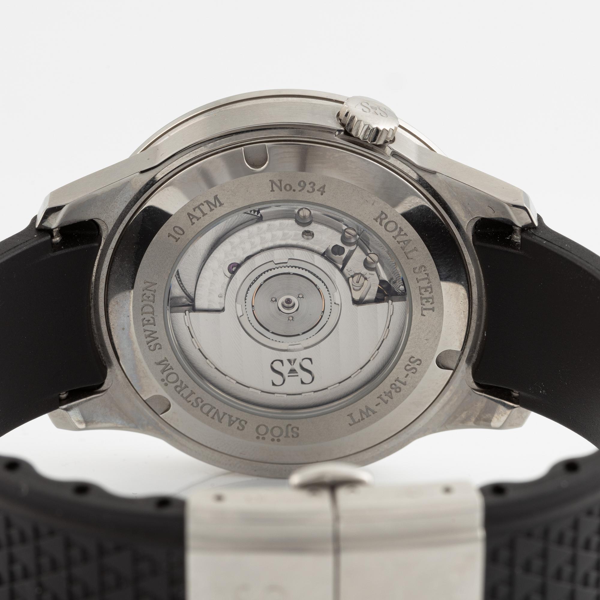 Sjöö Sandström, Royal Steel, Worldtimer, "Karlsfälts Collection", wristwatch, 41 mm.