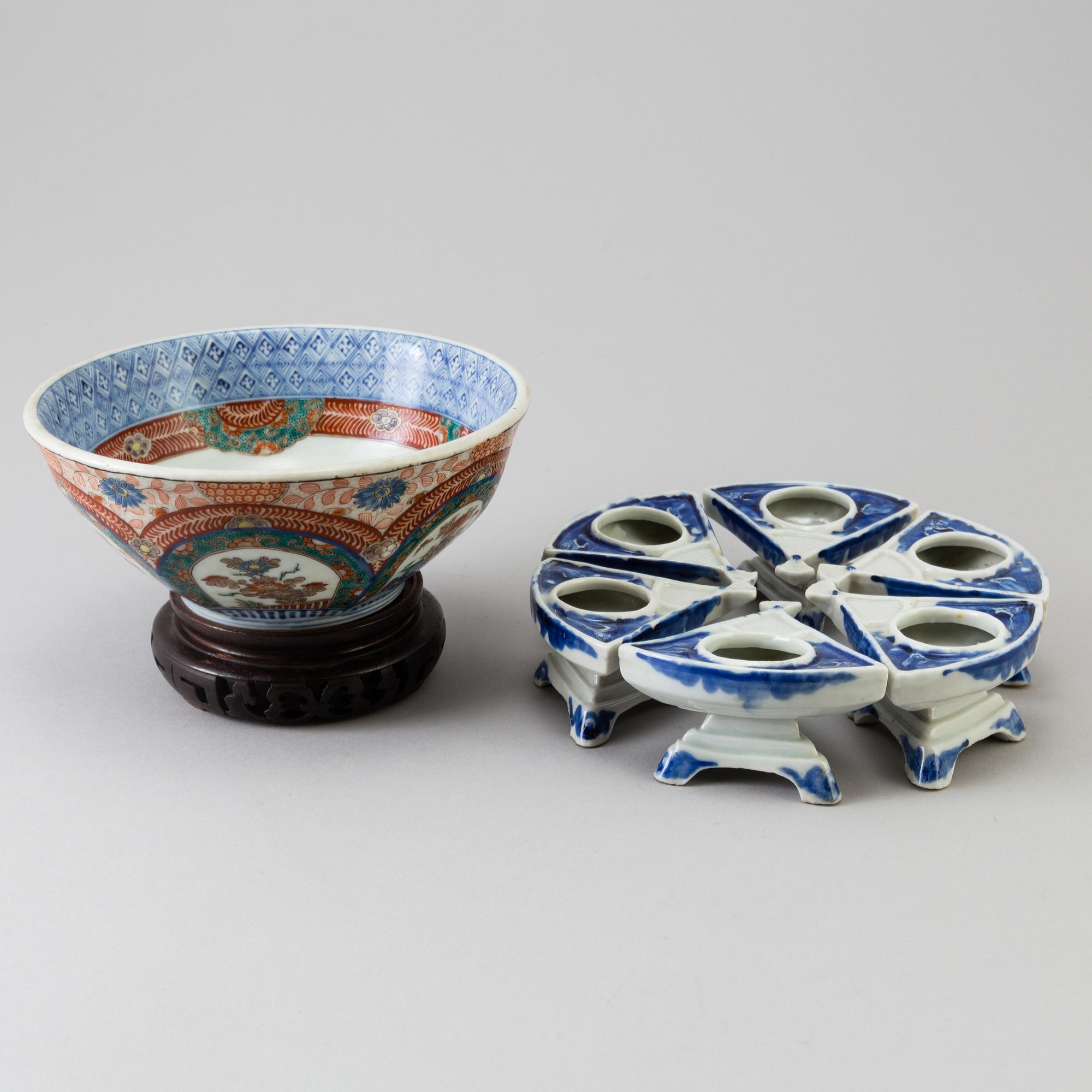 A set of fan-shaped bowls and a larger bowl, Japan, Meiji (1868-1911).