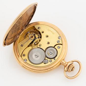 Omega, pocket watch, 18K gold, hunter case, 52.5 mm.