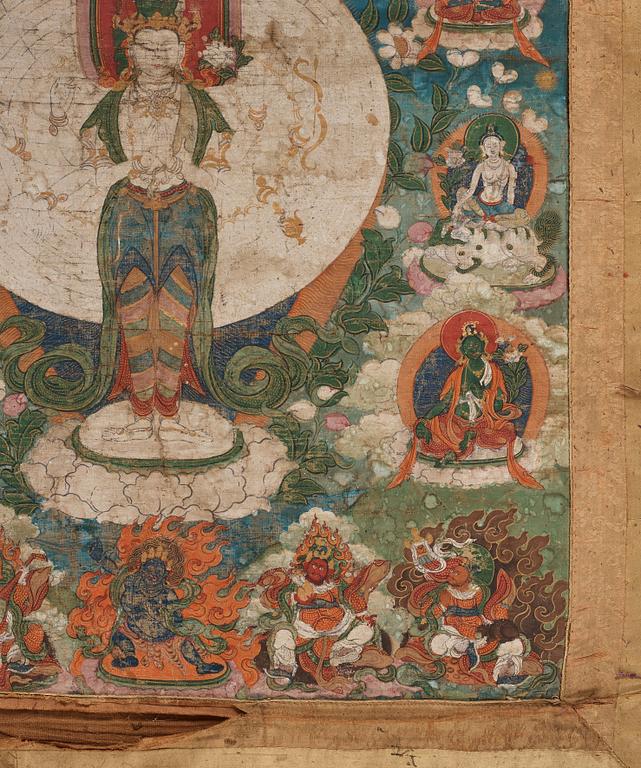 A Tibetan Thangka representing Buddhisattva Avalokiteshvara, 18th Century.