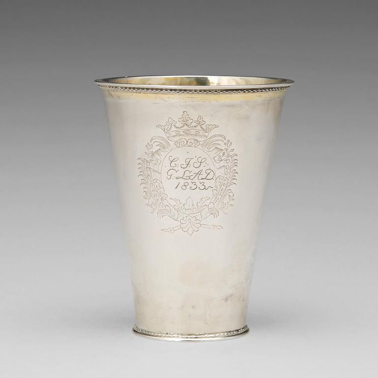 A Swedish Karolinian parcel-gilt silver beaker, later marks of Petter Bergman, Skanninge 1745.