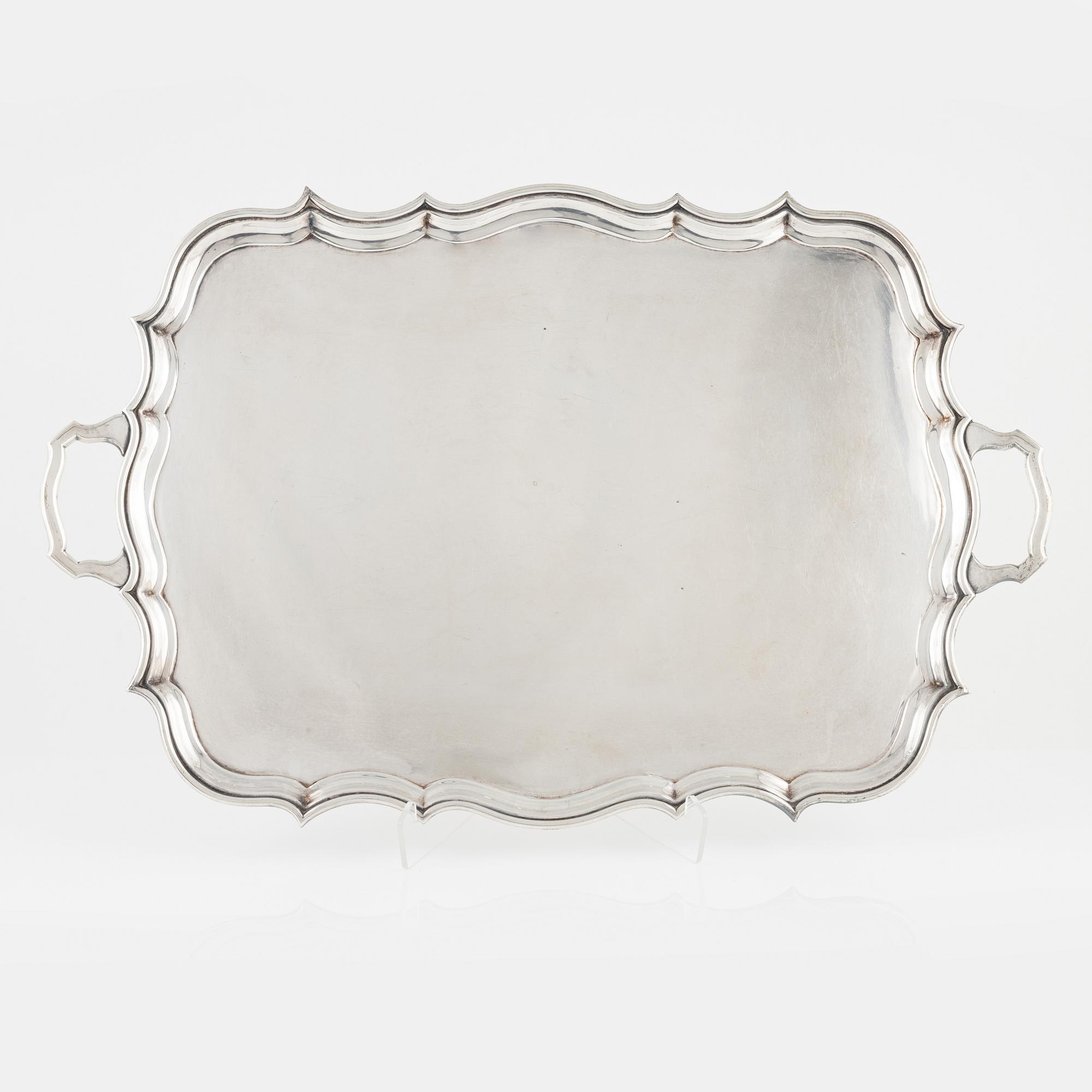 A silver plated tray, 20th Century.