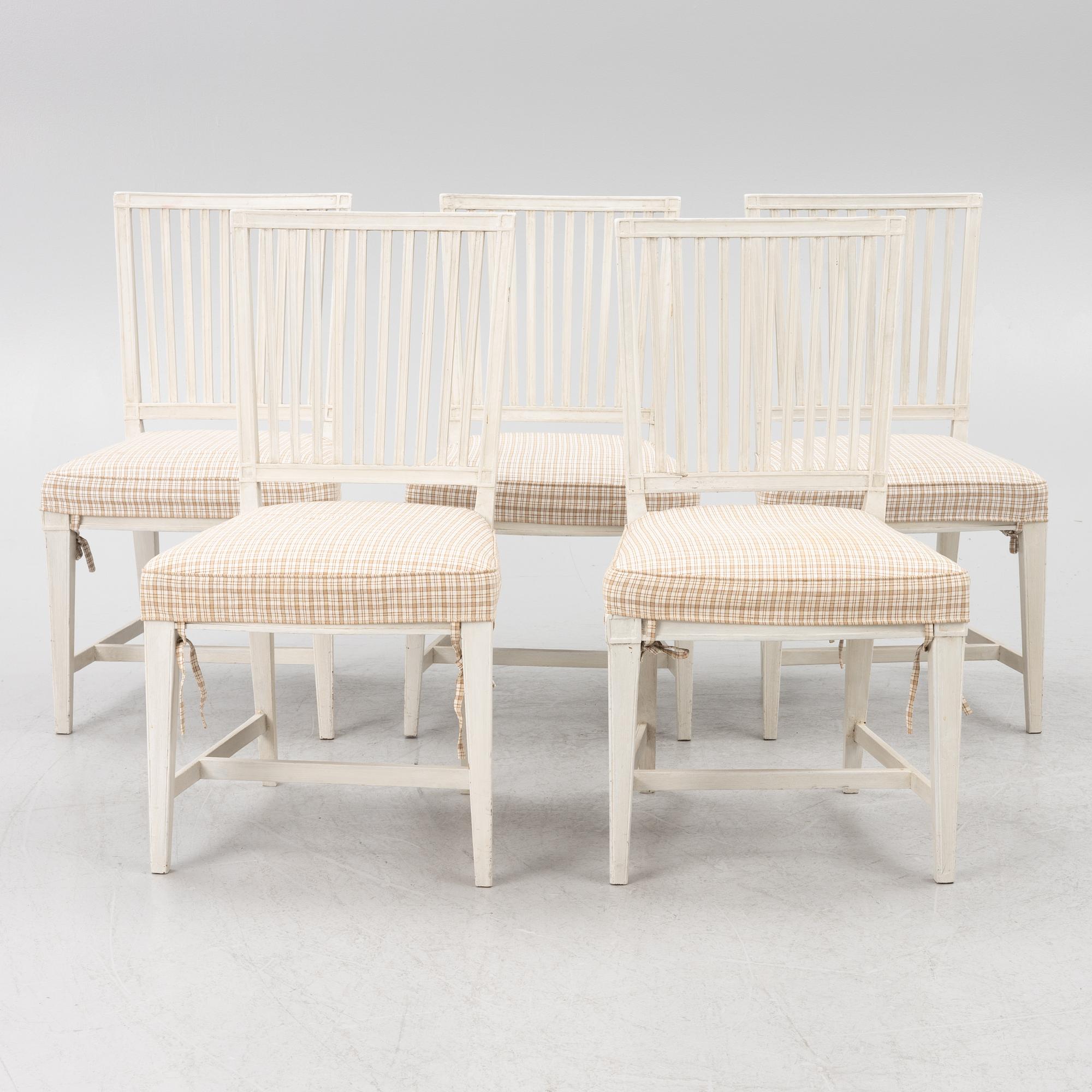 Five late Gustavian chairs, circa 1800.