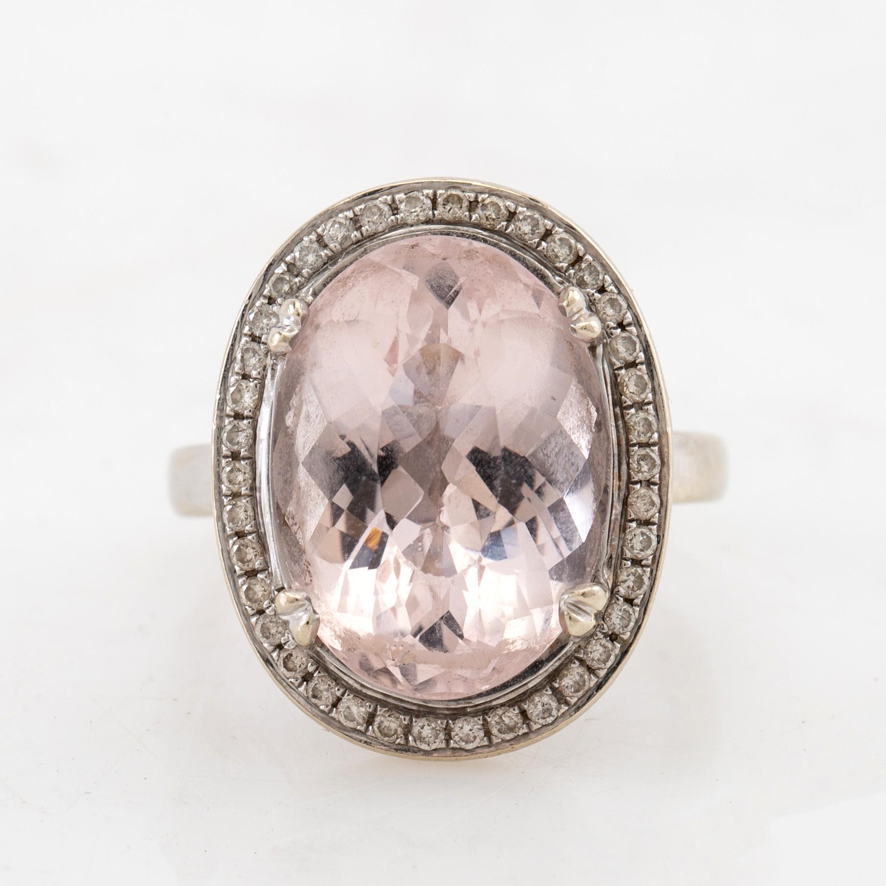 Ring, 14K white gold, morganite and diamonds.