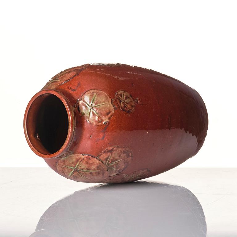Hilma Persson-Hjelm, a glazed earthenware art nouveau vase, executed in her studio, Arvika, 1908. No 454.