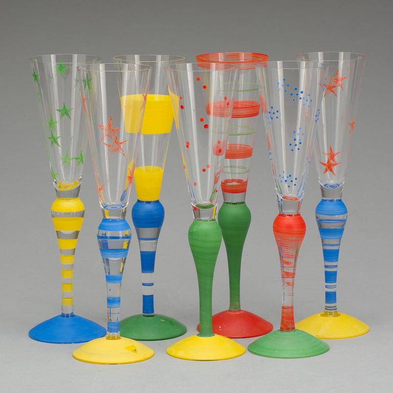 CHAMPAGNEGLAS, 7 st, "Clown", Anne Nilsson, Orrefors.