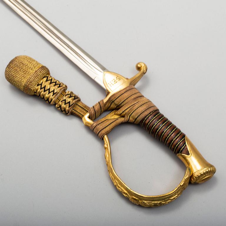 A Swedish artillery officer's sabre 1889 pattern with scabbard.