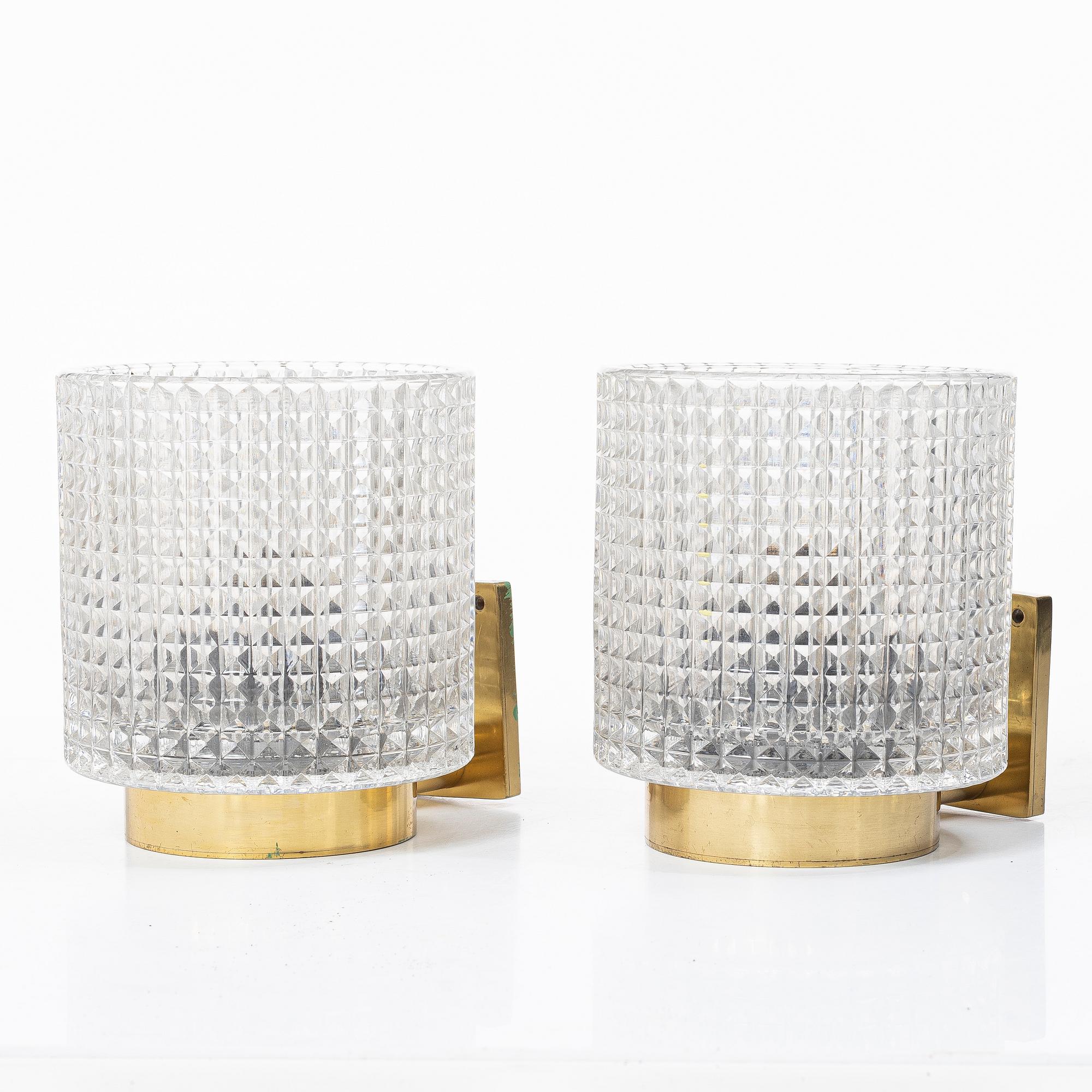 Carl Fagerlund, Wall lamps, a pair, Orrefors.