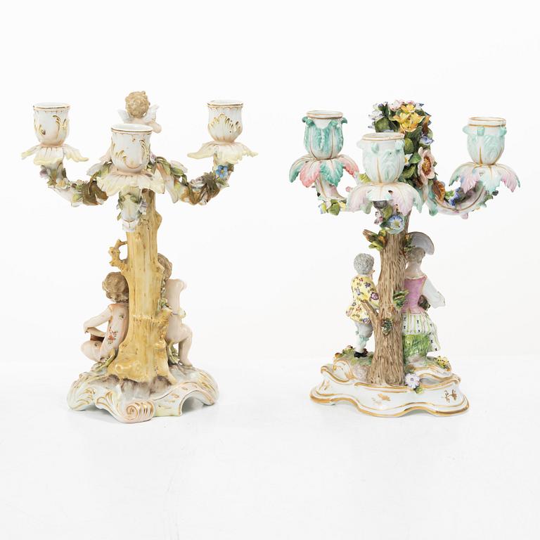 A pair of candelabra,  Meissen and Volkstedt, 19th–20th century.
