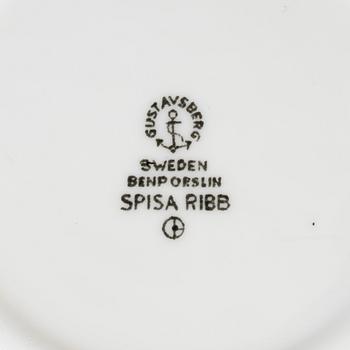 Stig Lindberg, tekoppar med fat, 10 st, benporslin, "Spisa Ribb", Gustavsberg, 1955-74.