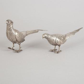 A pair of Spannish 20th century silver pheasants.